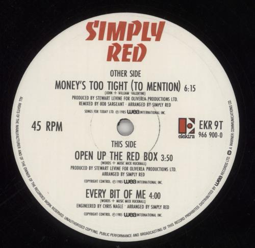 Simply Red Moneys Too Tight - Die Cut + Pic Label UK 12